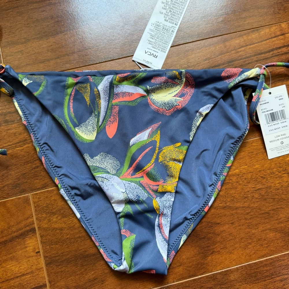 RVCA Pixie Blue Floral Bikini Swimsuit Bathing Suit Bottom Large Size 12